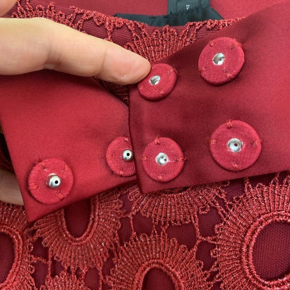 St. John Soutache Column Long Feminine Croquette Lace Maxi Skirt 4 Red Burgundy - Picture 9 of 14